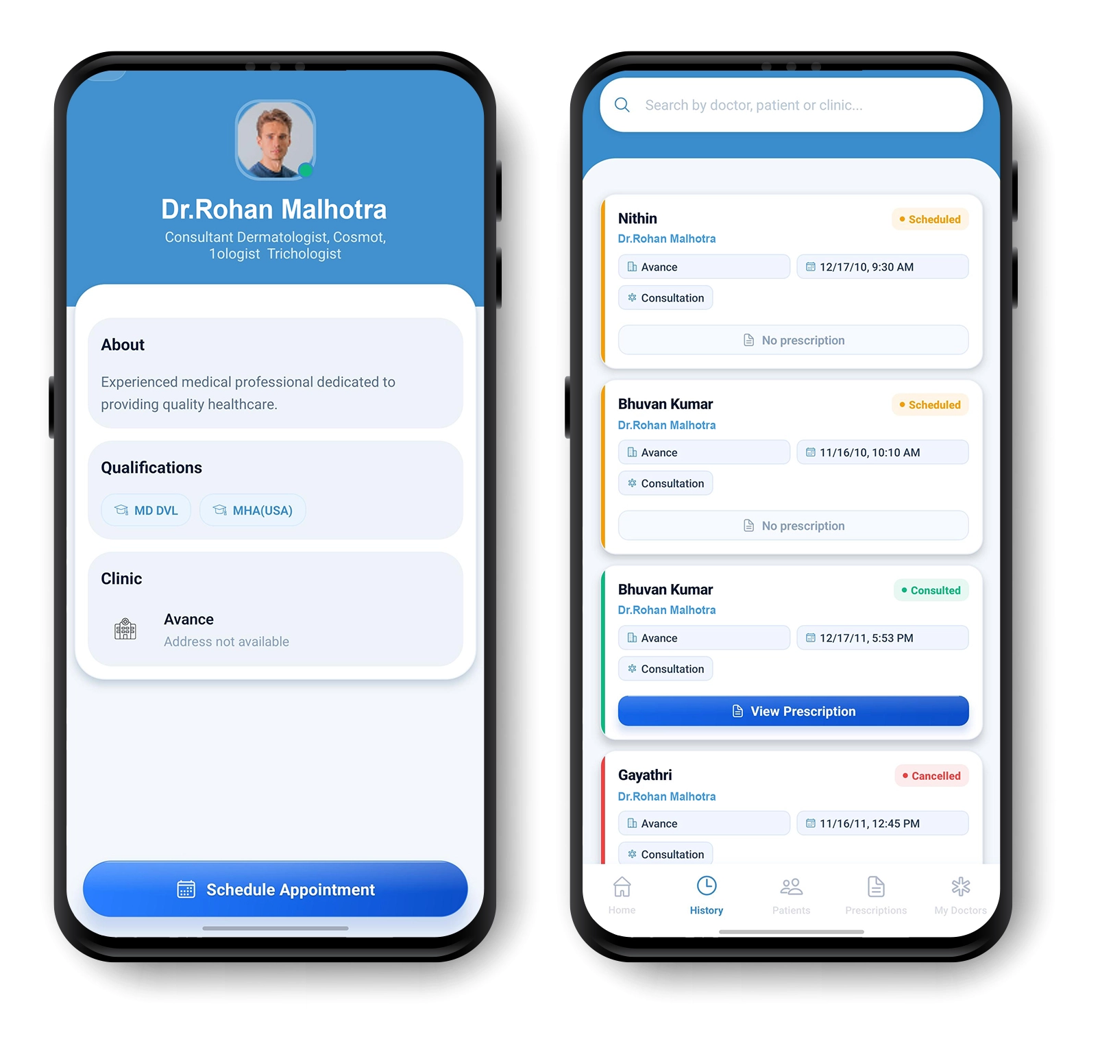 Patient portal mobile screens
